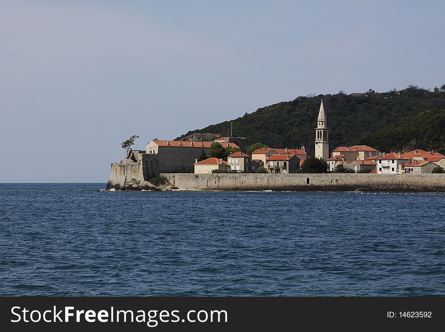 View of old town Budva from Adriatic sea. Montenegro. View of old town Budva from Adriatic sea. Montenegro.