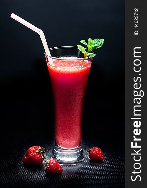 Strawberry shake isolated on black background