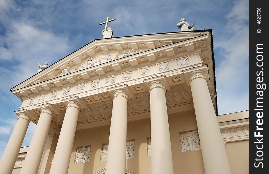 Pediment of Vilnius Cathedral in Vilnius, Lithuania. Pediment of Vilnius Cathedral in Vilnius, Lithuania.