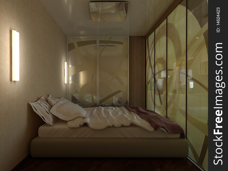 Interior bedrooms with bed and a door