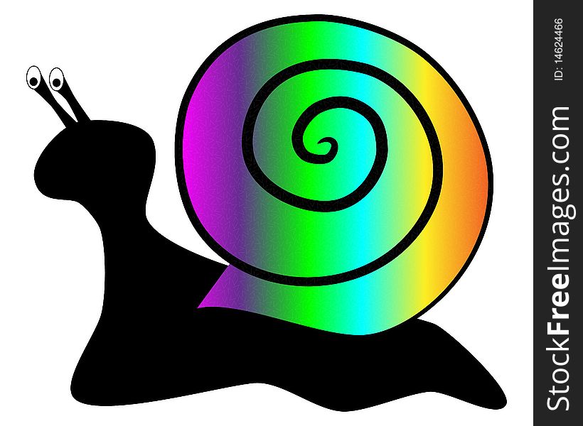 Vector picture of black snail with multi'colored shell