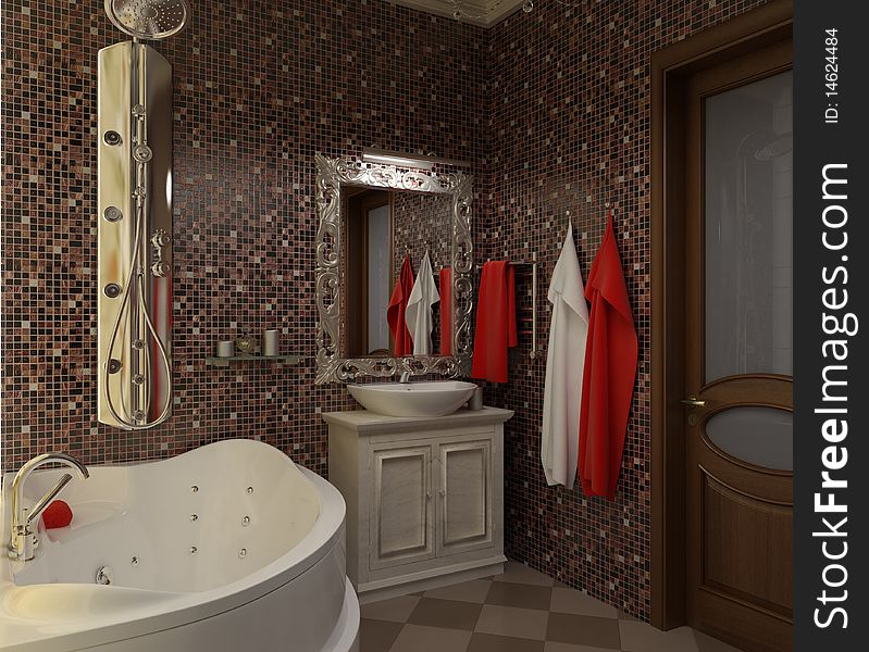 Illustration interior beautiful bathroom with a toilet and shower