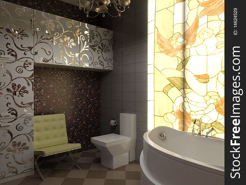 Illustration interior beautiful bathroom with a toilet and shower