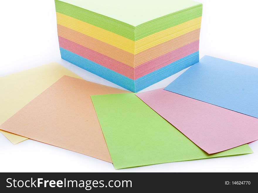 Stack of colorful stickers isolated on white