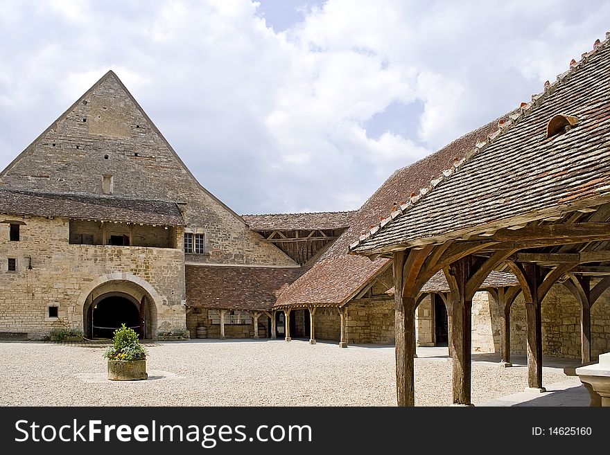 Courtyard in medieval castle in Burgundy region, France