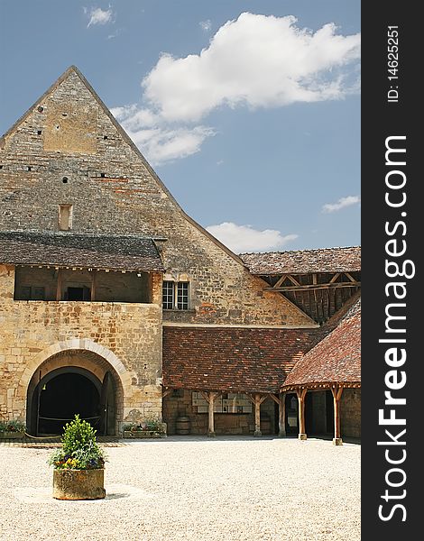 Courtyard in medieval castle in Burgundy region, France