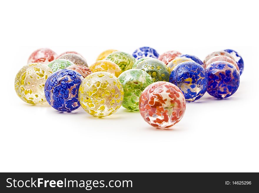 Colorful decorative glass balls isolated on white