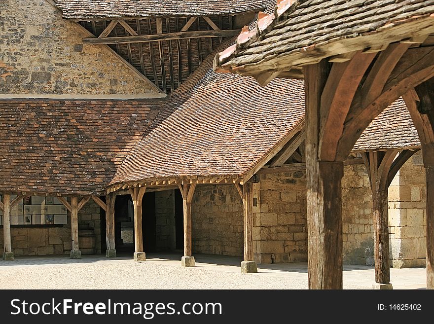 Courtyard in medieval castle in Burgundy region, France