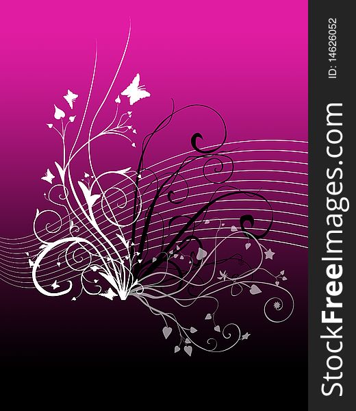 Illustration with coloured gradient and silhouette flowers. Illustration with coloured gradient and silhouette flowers