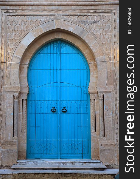 Tunisian blue wooden entrance door. Tunisian blue wooden entrance door