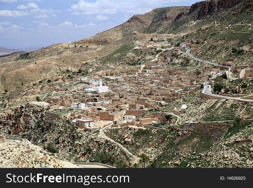 Tunisian village in the desert mountains