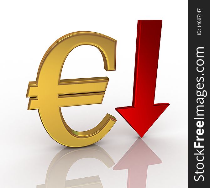 Reducing euro, white background, 3d