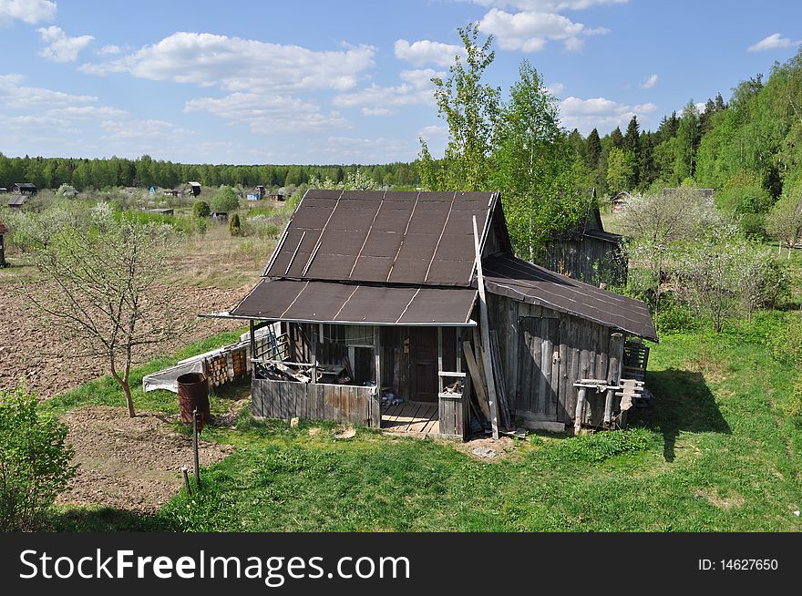 Country landscape with old wooden shack. Country landscape with old wooden shack