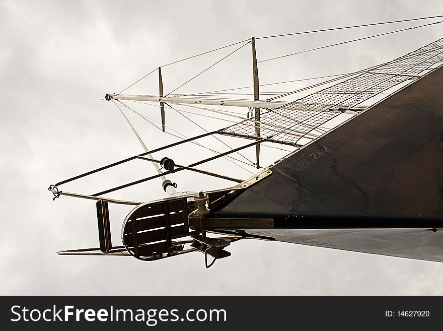 Blue hull sailboat photographed from an original point of wiew