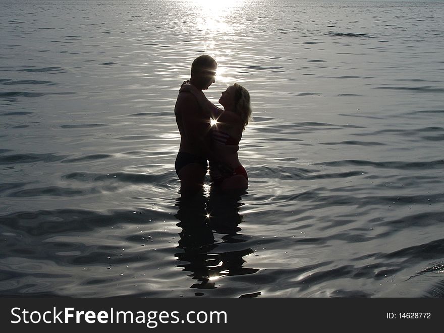 Two in the sea under the moon. Two in the sea under the moon