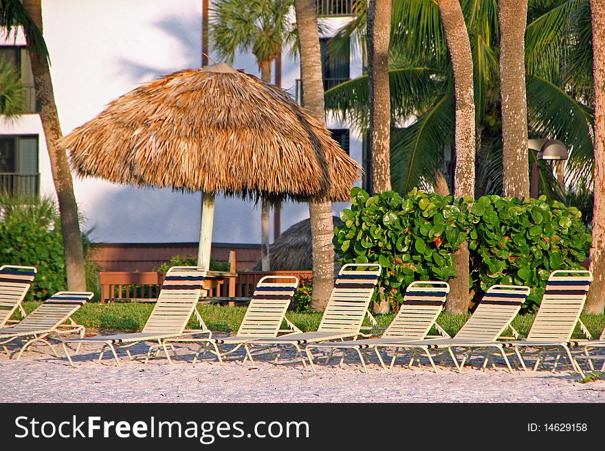 Beach Chairs And Tiki Umbrella Sanibel Florida