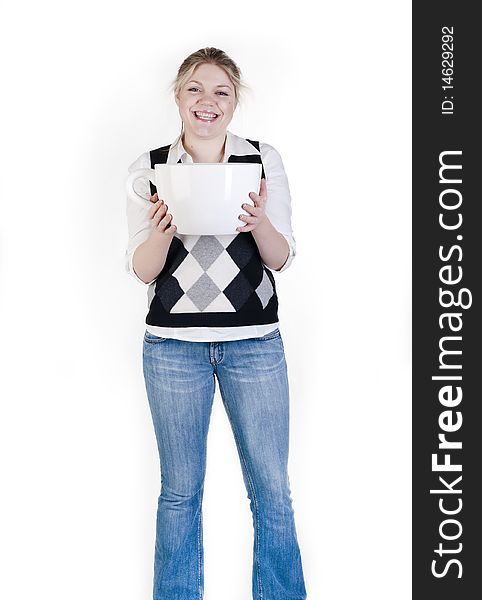 Happy Woman With Coffee Cup