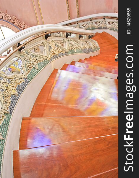 Wooden stairs in museum