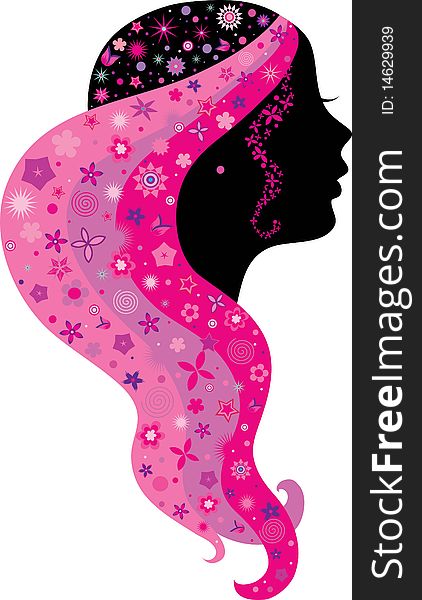 Silhouette of a girl with flowered hair. Silhouette of a girl with flowered hair