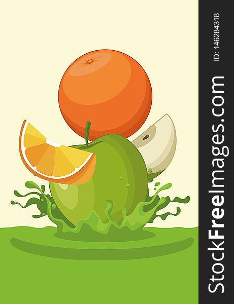 Orange and apple falling for smoothie icon cartoon vector illustration graphic design