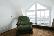 Living Room Detail With Green Vintage Armchair Stock Photo