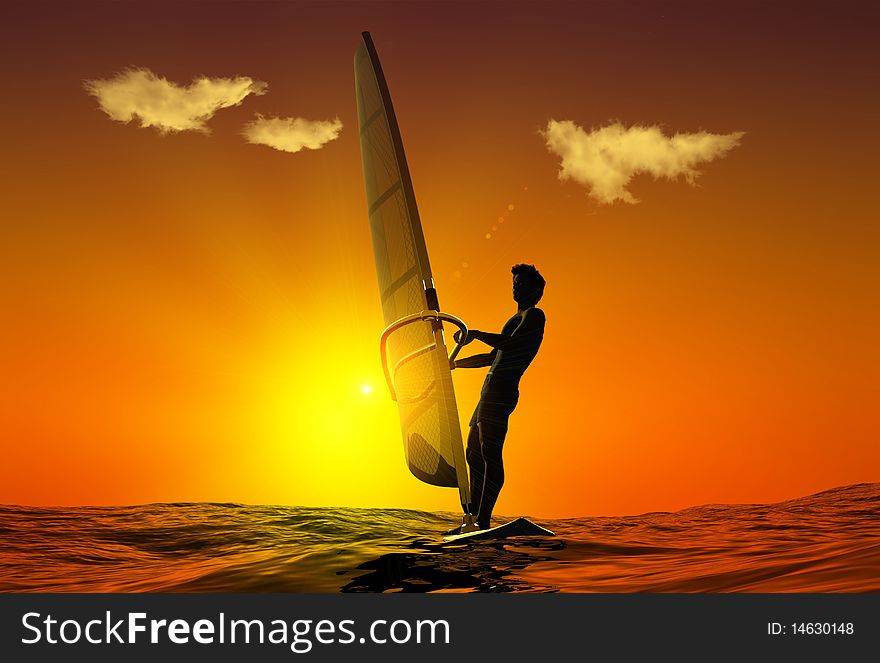 Silhouette of surfer at sunset. Silhouette of surfer at sunset