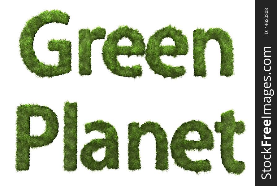 Green planet text from grass