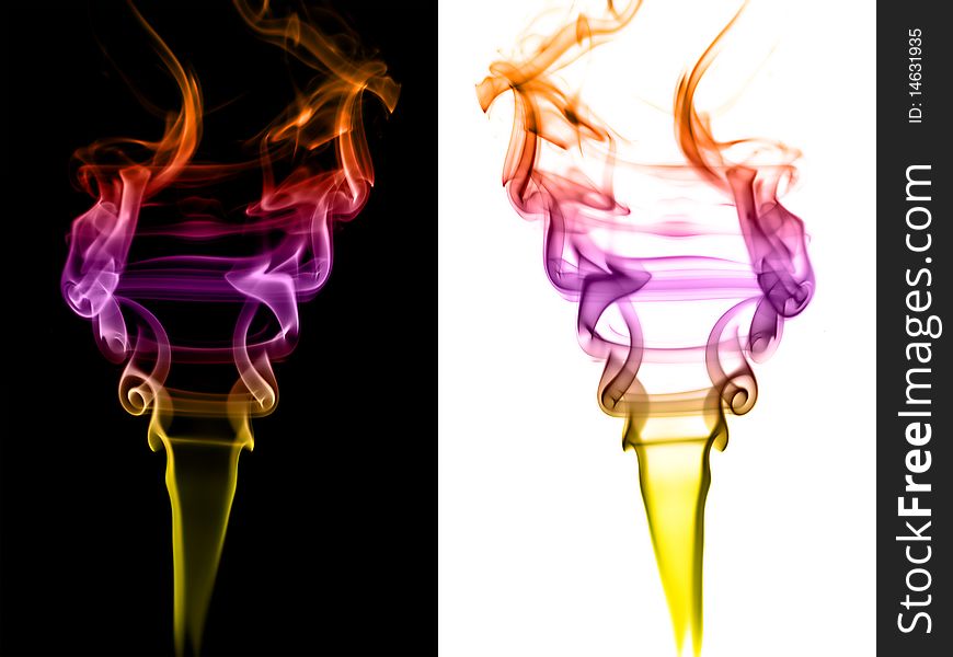 Colored flowing smoke on black and on white background. Colored flowing smoke on black and on white background