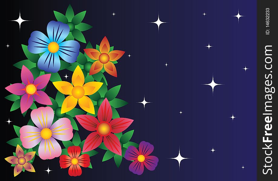 Beautiful flowers and a star on a dark background. Beautiful flowers and a star on a dark background