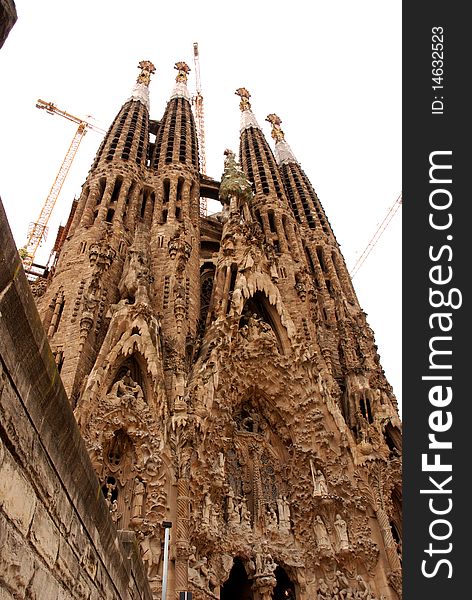 Panoramic view of Sagrada Familia Cathedral in Barcelona (Spain)