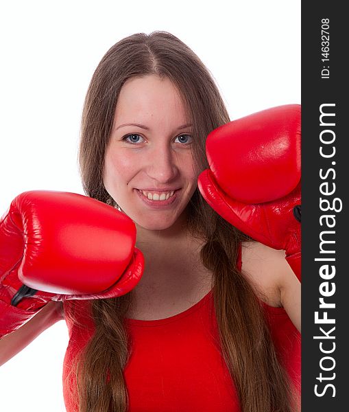 Boxing woman over white background