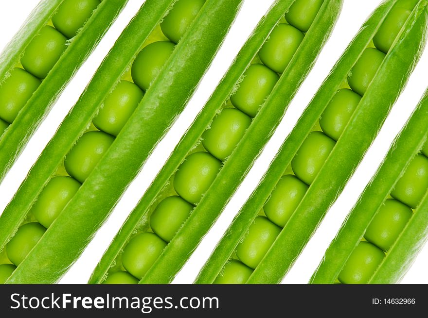 Fresh green pea pod isolated on white background