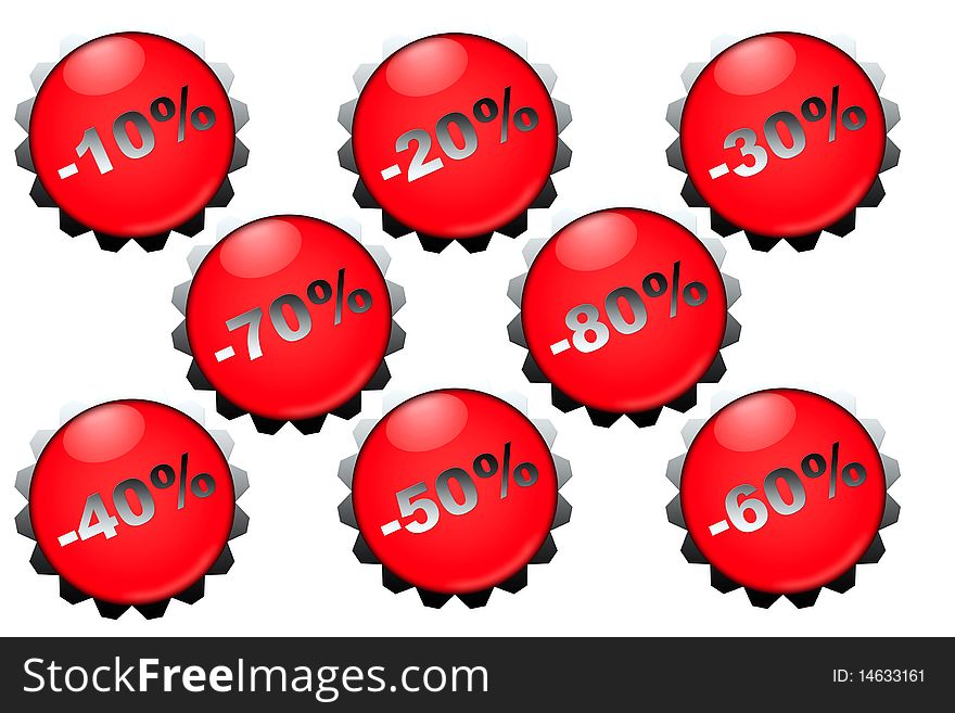 Red percent buttons set isolated on white background