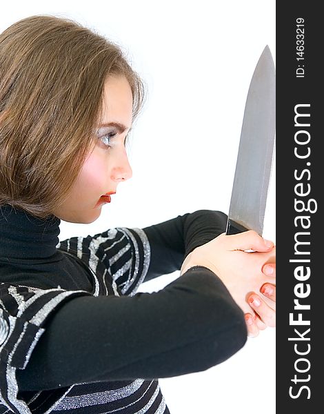 Lovely Teen Girl With Knife