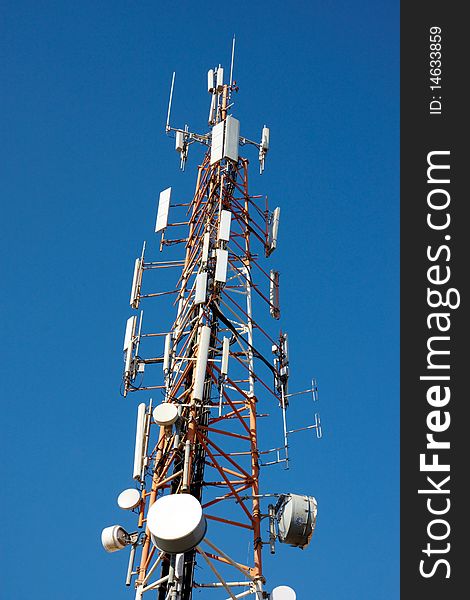 Communication device tower  with receiving dishes on it