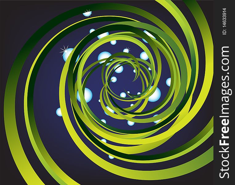 Background With Green Spiral And Drops Of Water In