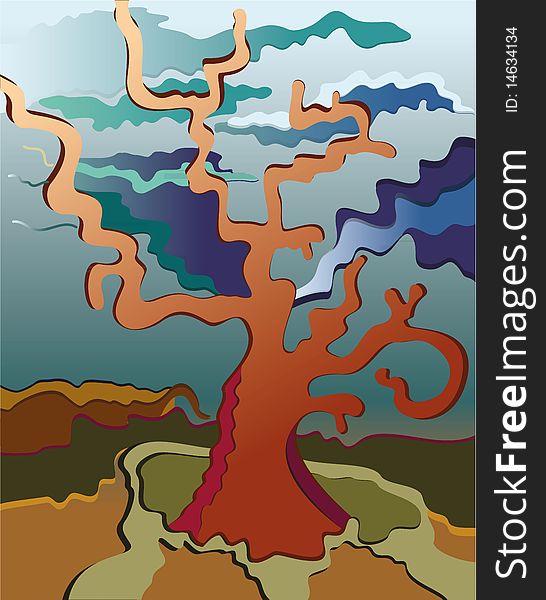 Illustration of a tree growing from crack. High resolution (6000 x 7563px) JPG preview.