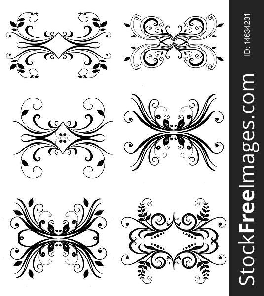 Calligraphic flourishes collection set on white. Calligraphic flourishes collection set on white