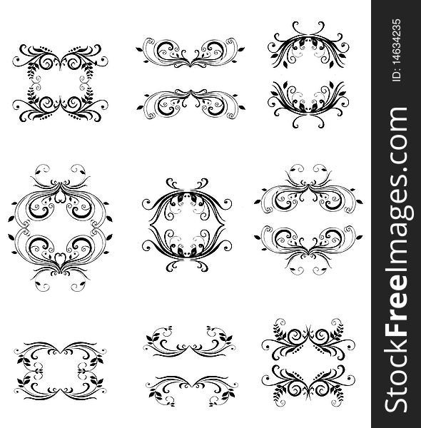 Calligraphic flourishes collection set on white. Calligraphic flourishes collection set on white