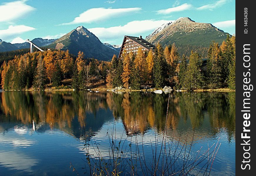 Lake Strbske Pleso In High Tatras, Slovakia, with beautiful autumn colors