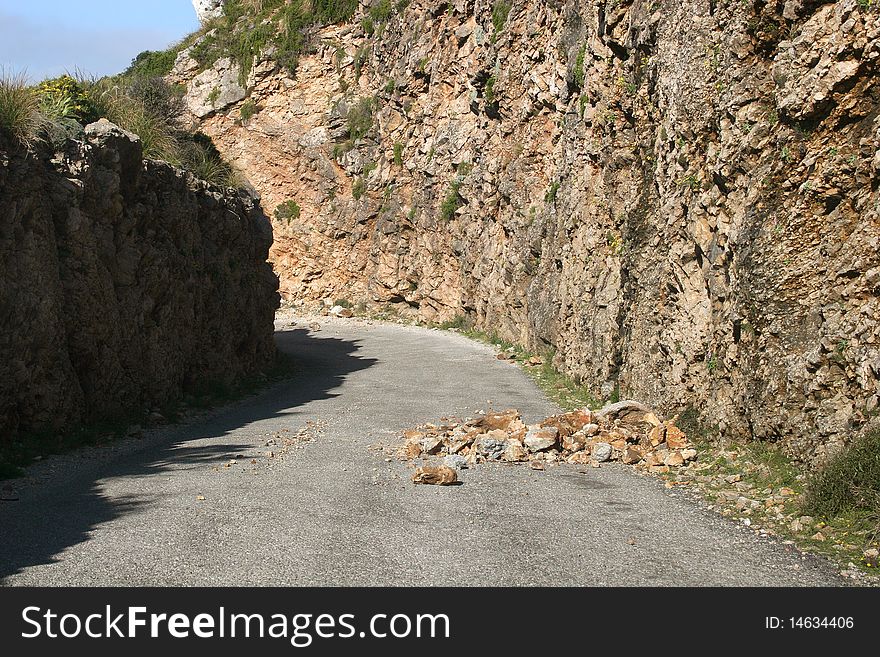 Dangerous Boulders at a country road in Majorca, Spain