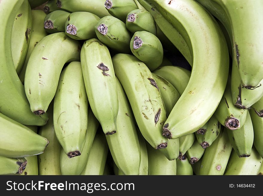 A background of a pile of green organic bananas. A background of a pile of green organic bananas