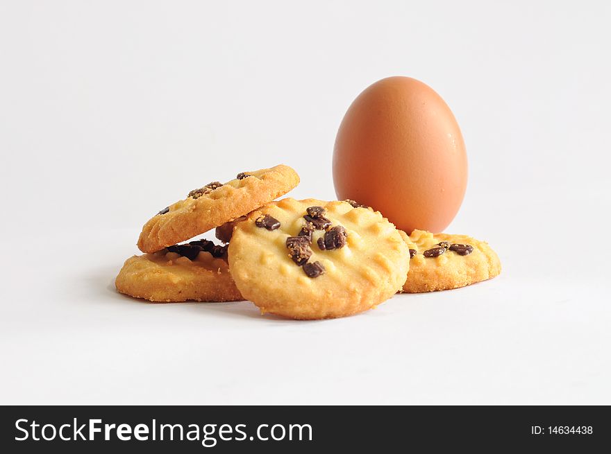 Chocolate chip cookies on white background