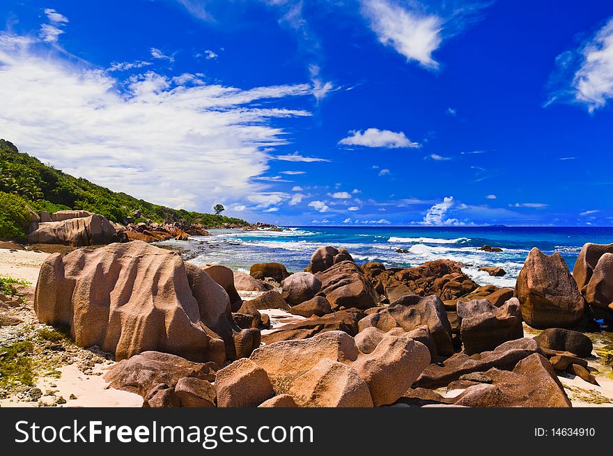 Tropical beach at Seychelles - vacation nature background