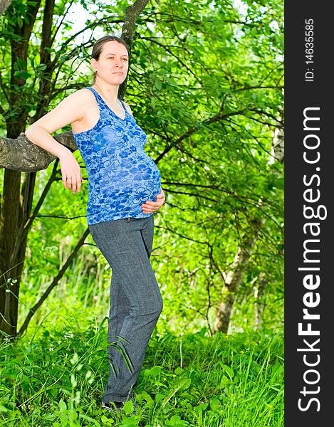 Portrait of pregnant young woman outdoors. Portrait of pregnant young woman outdoors