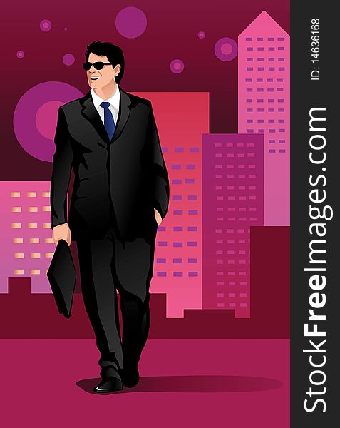 Image of a businessman who is walking happily around town. Image of a businessman who is walking happily around town.