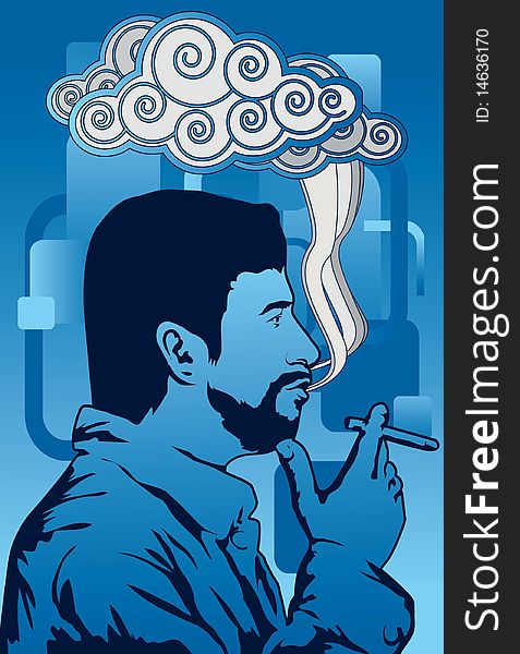 Image of a man who is inhaling smoke from a cigarette. Image of a man who is inhaling smoke from a cigarette.