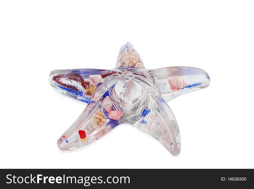 Souvenir starfish filled seashells isolated on a white background