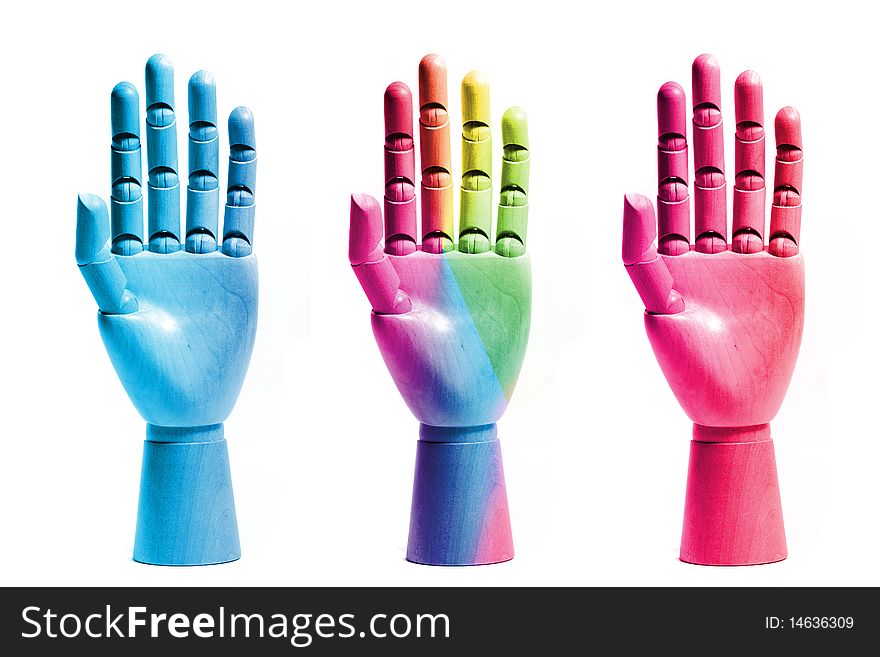 Shot of dummy wooden hand isolated