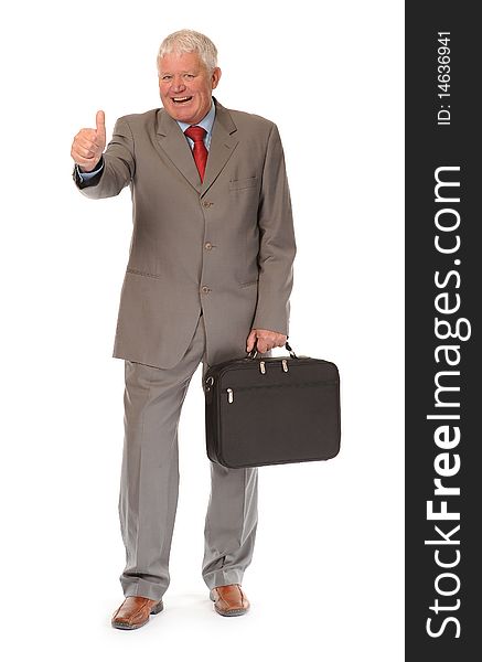 Successful mature business man on white background, giving thumbs up sign. Successful mature business man on white background, giving thumbs up sign
